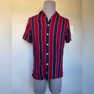 Hollister Men's Red and Blue Striped Shirt